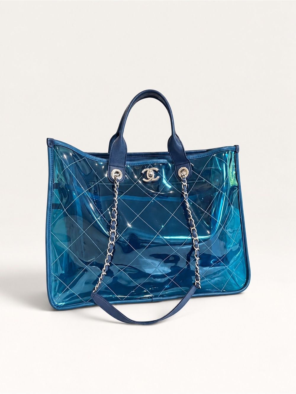 CHANEL Coco Splash Large Blue Transparent PVC Quilted Tote